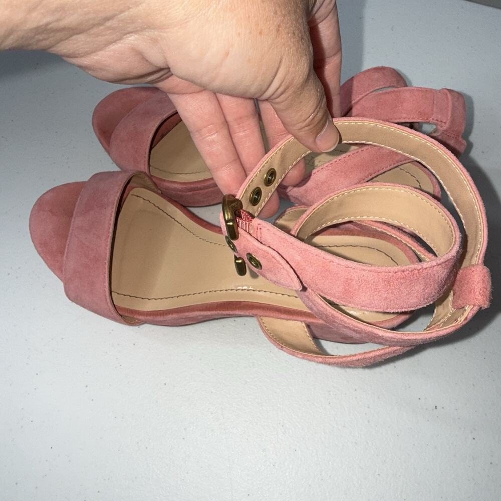 Coach Women’s Serena Heel Sandal Pink Suede Size 6.5 - Picture 6 of 8